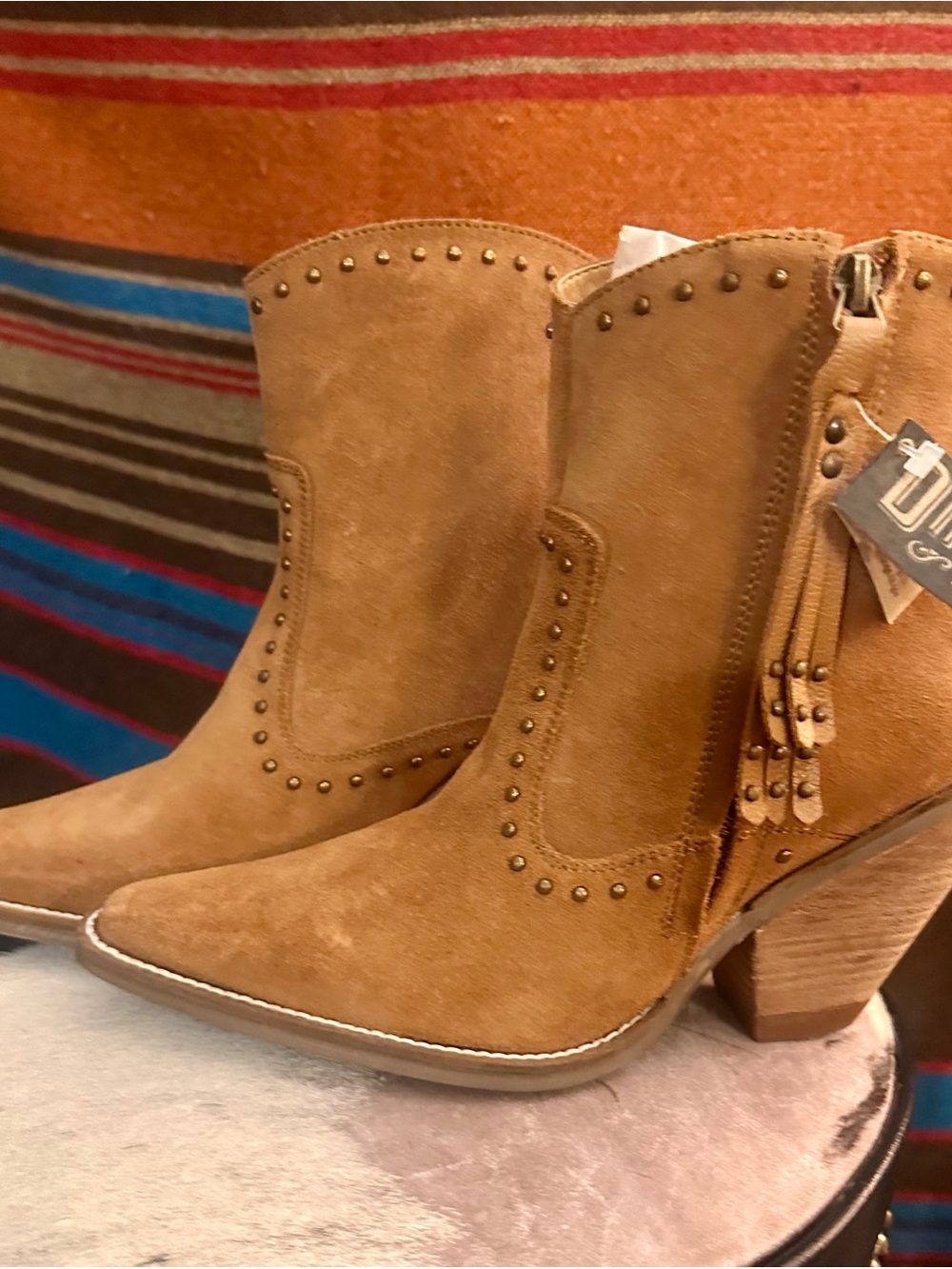 dingo Tan Suede Studded Western Ankle Booties
